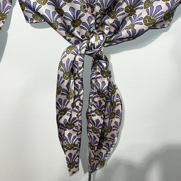 Zara Pineapple Satin Tie Front Top Small - Picture 6 of 9